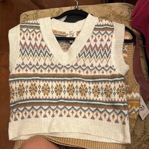 Hippie Rose Cream and Brown V-Neck Sweater